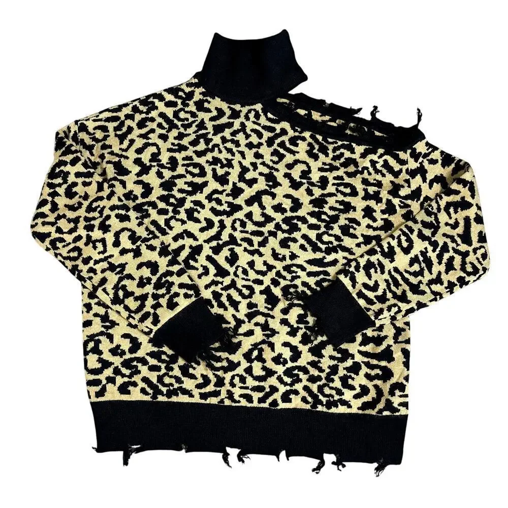 LOVERS+FRIENDS LEOPARD‎ PRINT ARLINGTON ONE SHOULDER  SWEATER SIZE S